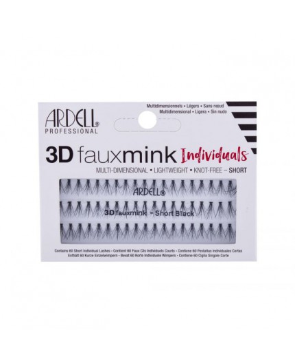 Ardell 3D Faux Mink Individuals Knot-Free Sztuczne rzęsy 60szt Short Black